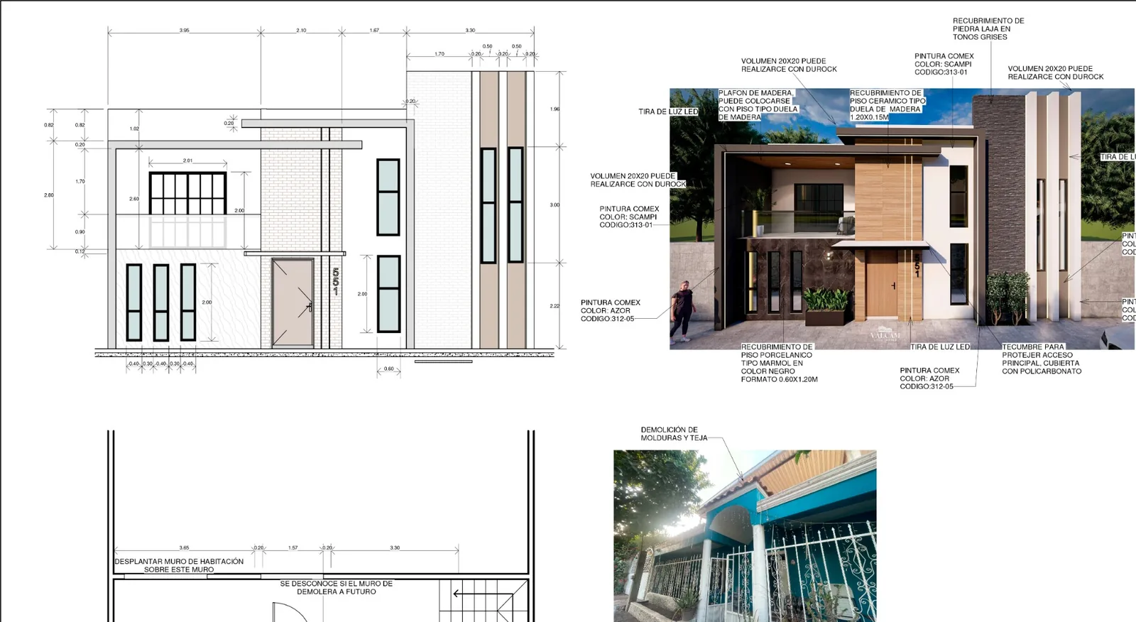 Plano de fachada y propuesta arquitectónica